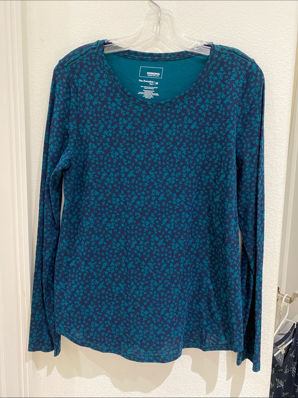 Sonoma Goods For Life Teal Floral Print Long Sleeve Tee - Size M - Excellent
